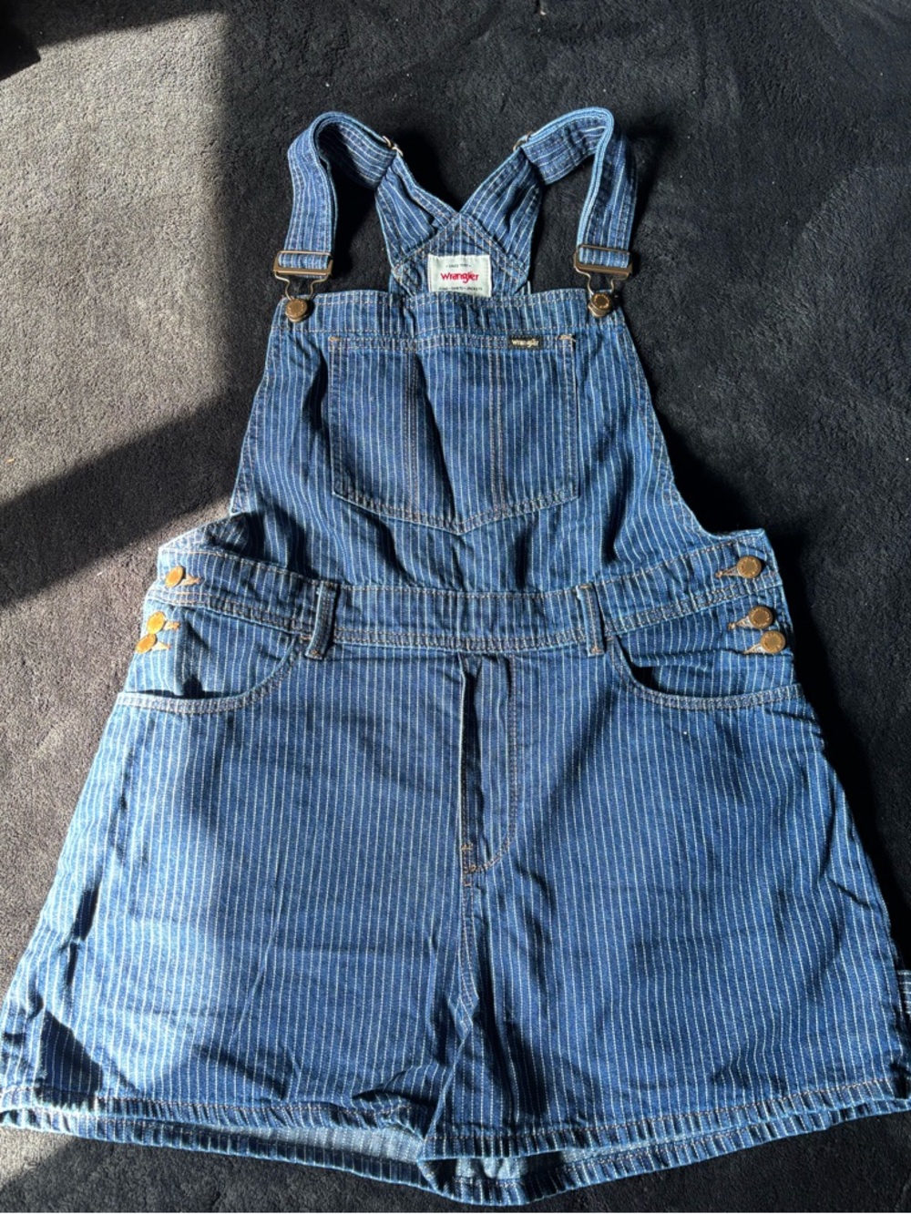 Wrangler Blue Pinstripe Denim Short Overalls
